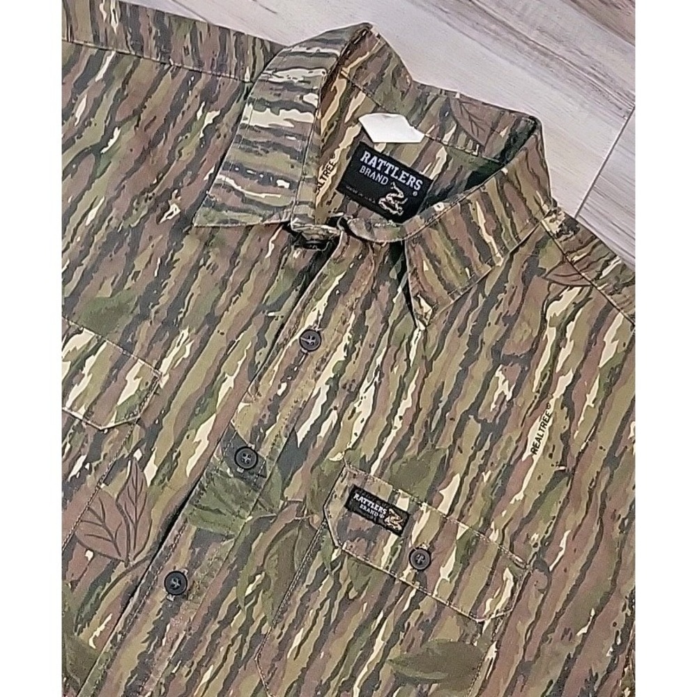Vtg 90s Rattlers Brand Realtree Camo Shirt Men XXL Green Brown‎ SS USA Made